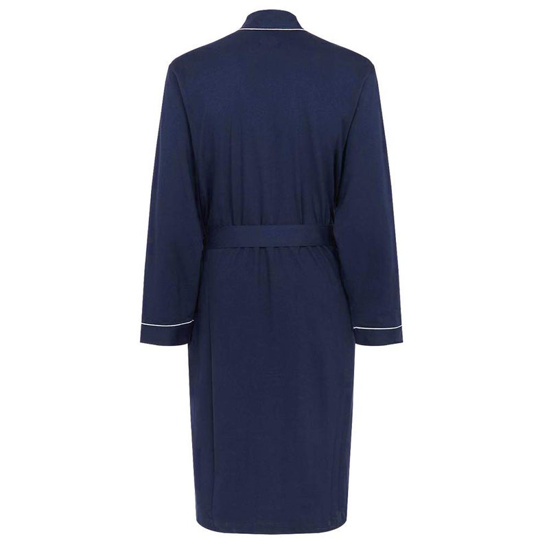 HOLOVE Knit Lightweight Cotton Bathrobes Knee Length Comfy Kimono Spa & Dressing Gowns for Men (Navy Blue L/XL) - Image 3